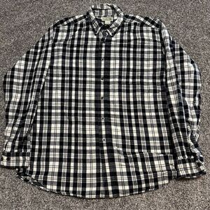 LL Bean‎ Men's L Black White Plaid Long Sleeve Flannel Button Shirt
